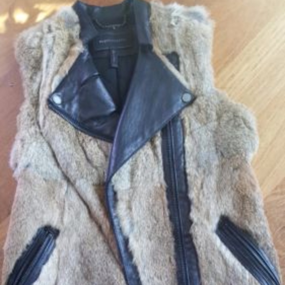 BCBGMAXAZRIA 100% Leather & 100% Fur Asymmetrical